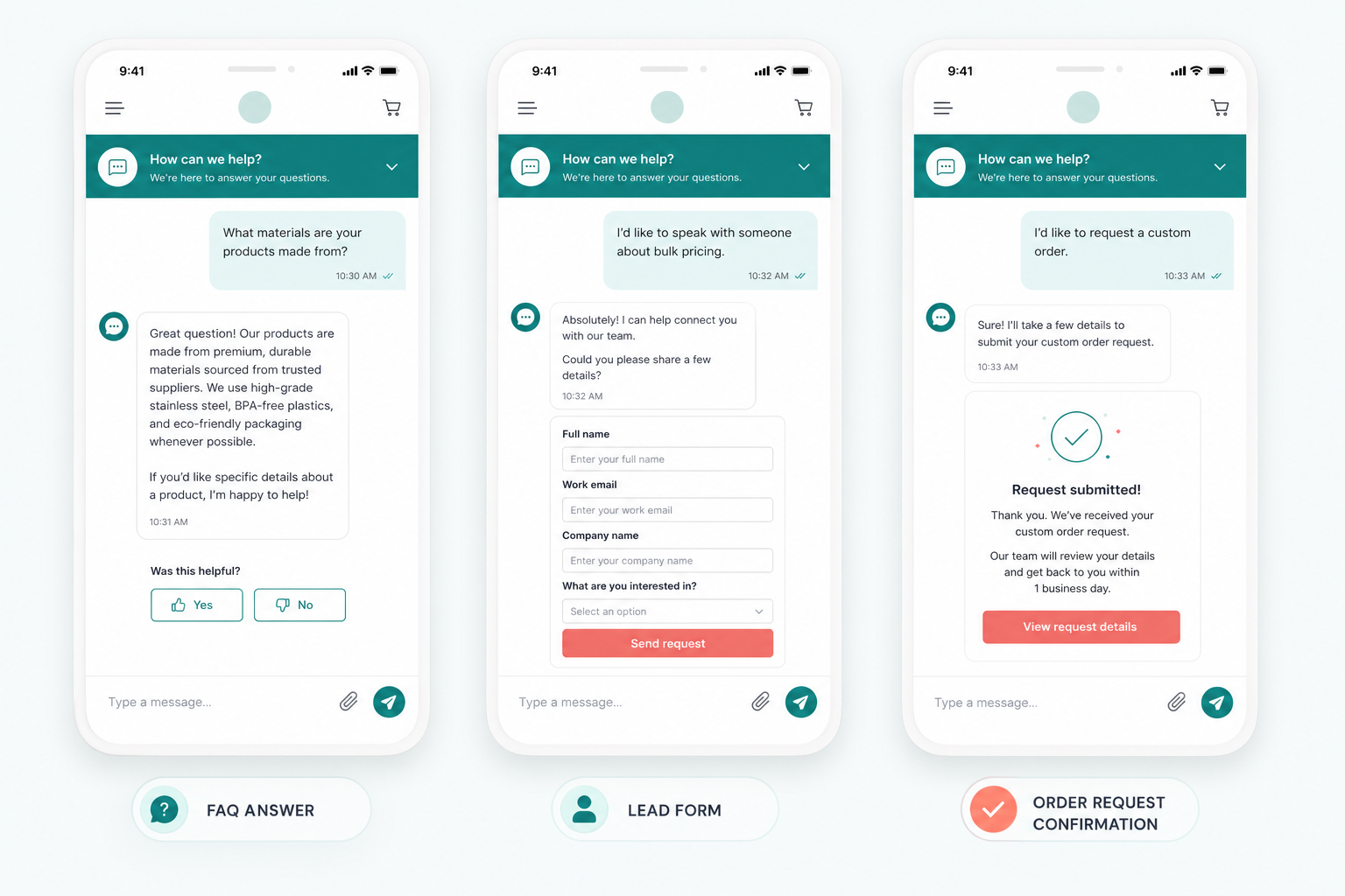 LeadBot chat screens on phones